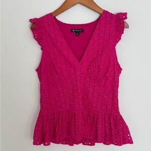 INC International Concepts Vibrant Pink Eyelet Peplum Top Size M
